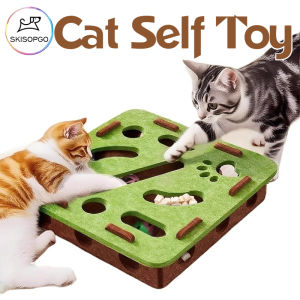 SKISOPGO Cat Self Toy Self Entertaining Box Smart Maze Digging Felt Box Interactive Bell Ball for Cat Kitten Playing