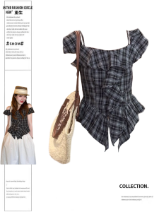 Áo Sơ Mi Kẻ Caro Cổ Điển Kiểu Pháp Cho Nữ Mùa Hè Thiết Kế Ôm Eo Thon Gọn Áo Chui Đầu Tay Ngắn Thường Ngày