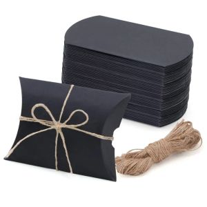 50/100 Chiếc Giấy Kraft Gối Hộp Kẹo Có Thể Gập Lại Bao Bì Cho Trang Sức Quà Tặng Trang Trí Tiệc Cưới Nâu Trắng Đen