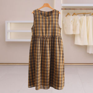 Vintage Check Waist Cinching Sleeveless Dress