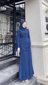 ชุดเดรส พร้อมผ้าคลุม ชุดอิสลาม เดรสออกงาน เดรสมุสลิม รุ่นเคธี่ ชุดเดรสใส่ไปงานแต่ง เนื้อผ้าชีฟอง เดรสธีมเพื่อนเจ้าสาว ชุดใส่รายอ ชุดนิกะห์