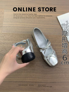 Silver Ballet Flats Square Head Soft Bottom Mary Jane Womens Shoes Butterfly Knot Retro Style Fashionable Casual Footwear