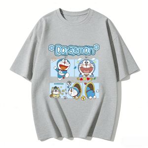 52TOYS | 2026 Summer Doraemons Cartoon Printed Short Sleeve Pure Cotton T-shirt Couple Tees Classic Casual Family Matching Outfits Tops