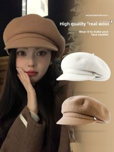 Wool Beret Womens Autumn and Winter Heattech Face Slimming 2023 New Arrival Octagonal Cap Big Head Circumference Cloud Hat Painter Cap