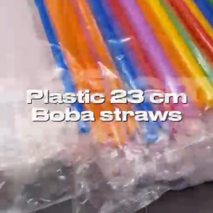 [100 pcs] plastic straw boba sago straw 12mm hole with sharp pointed tip with individual wrap for milktea shakes boba cold drinks juices milkshakes
