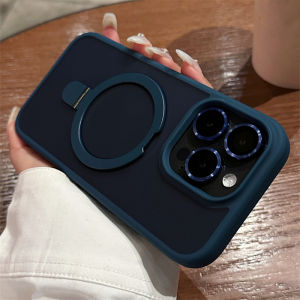 Luxury Metal Holder Magnetic Wireless Charge Phone Case For iPhone 11 12 13 14 15 16 17 Pro Max Air Plus Shockproof Matte Cover
