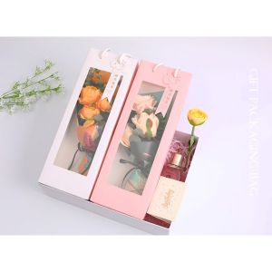 Gift Craft Paper Handbag Transparent Window Flower Bouquet Bag Box Wedding Birthday Festival Candy Packaging Bag