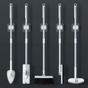 Broom Holder Mop Holder 3pcs/1set Wall Mount Broom Hanger Kitchen Bathroom Storage Rack Punch-free Strong