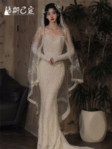 Váy Cưới Phong Cách Cổ Điển Váy Cưới Hoa Ren Viền Lúa Mì Phụ Kiện Tóc Váy Cưới Phong Cách Rừng Váy Cưới Đàn Hồi Đàn Đuống