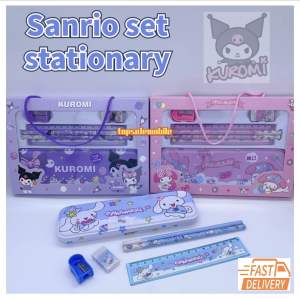 Sanrio full set stationary with pencil box kuromi melody pencil case present gift eraser sharpener ruler pencil 三丽鸥文具套装库洛米