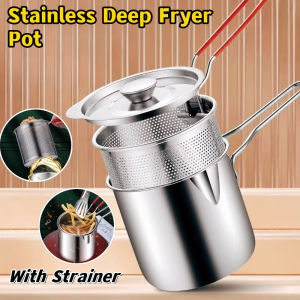 304 Stainless Steel Deep Fryer Pot With Strainer 1.2L Potato Fryer Pot Multifunctional Small Pot Kitchen Cooking Pot