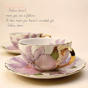 Elegant Simple European Style Bone China Coffee Cup And Plate Set Afternoon Tea Creative Gold Rimmed Flower Tea Cup