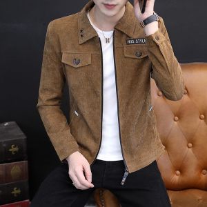 แจ็คเก็ตขนแกะทรงหลวมสำหรับผู้ชาย ทรงสั้น คอตั้ง แฟชั่นฤดูใบไม้ร่วง/ฤดูหนาว แจ็คเก็ตแบบลำลองสำหรับผู้ชาย แจ็คเก็ตขนแกะสำหรับผู้ชาย