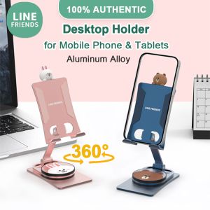 100% Authentic Line Friends Mobile Phone Holder Aluminum Alloy Portable Desktop Stand for iPad &Tablets 360° Rotatable Anti-slip RXDT912