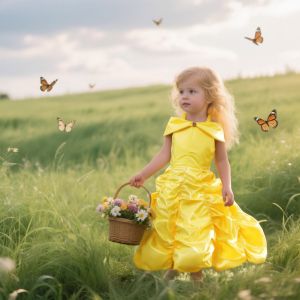 Toddler Little Girls Yellow Princess Dress Children Cosplay Costumes 2025 Girls Fancy Short Sleeve Birthday Party Dress Up