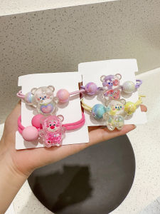Cute Pink Strawberry Bear Hair Band Girl Hair Rope Hair Accessories Quicksand Cartoon Ponytail Balls Head Rope Rubber Band