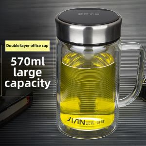 Fuguang Double Layer Glass Cup For Home Large Capacity Glass with Handle Office Cup Clear with Cover Strainer Tea Cup Mens Cup