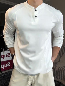 เสื้อยืดคอกลมแขนยาวทรงหลวมสไตล์อเมริกันสำหรับผู้ชายในฤดูใบไม้ร่วง ผ้าฝ้ายผสมโพลีเอสเตอร์ สวมใส่สบาย