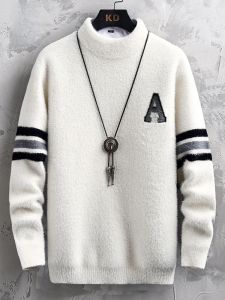 ROMON | Loose Casual Mid-High Collar Knitted Mink Sweater For Men By Romon Winter Fashion Thickened Long Sleeve Urban Style Top