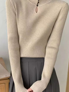 chaqi | Fasion Button-embellished Half Turtleneck Knit Sweater Womens