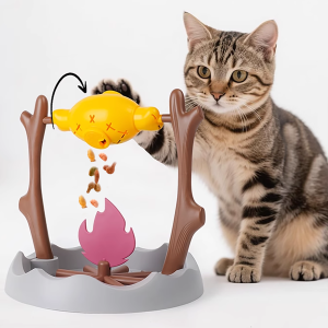 Outdoor BBQ Shaped Interactive Cat Toy - Rolling Food Dispenser with Hidden Treats DIY Chew Toy for Kittens Christmas Gift Idea