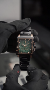 Jam Tangan Pria Alexandre Christie Chronograph AC 6182 GCBBRGN Green Dial Black Stainless Steel Strap