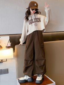 Girls Long Sleeve Hoodie Set Casual Style Two Pieces Outfit Autumn Fashionable Kids Clothing Set with Pants Versatile Child Size