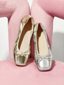 Silver Ballet Flat Slip On Soft Sole Sheepskin Shoes