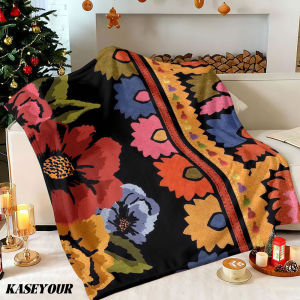 Beast Kingdom | Bohemian Floral Border Winter Summer Flannel Blanket Throw Fleece Soft Fuzzy Plush Cozy Fleece Blankets for Sofa Ideal Gifts