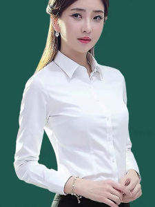 เสื้อเชิ้ตผู้หญิงแบบมืออาชีพสีขาวบริสุทธิ์ ทรงเข้ารูป สไตล์ธุรกิจสูง เสื้อเชิ้ตทำงานสำหรับการสัมภาษณ์พนักงานใหม่