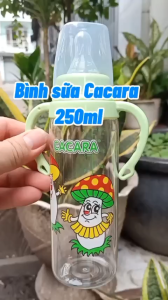 Bình sữa Cacara 140ml 250ml có tay cầm cho bé núm vú siêu mềm núm ti chống sặc chống đầy hơi không BPA