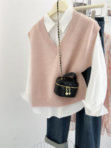 เสื้อกั๊กถักคอวี แขนกุด ผ้าขนสัตว์ คอกลม แขนยาว ปกติ สีสันสดใส เสื้อผ้าทำงาน แฟชั่นฤดูใบไม้ร่วง 2024