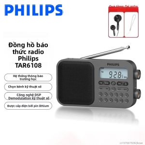 Đồng Hồ Báo Thức Vô Tuyến Toàn Dải Philips TAR6108 Có Tai Nghe Loa Giải Trí Cắm Trại Ngoài Trời Di Động Ở Chế Độ Chờ Lâu Cho Người Cao Tuổi