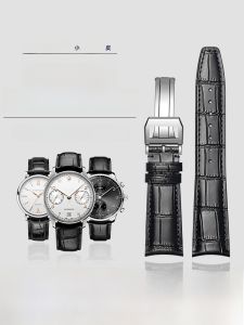 GANG JUE | Genuine Leather Watch Band For IWC Pilot Mens Watch Compatible With Original Model Thick Flat Interface Single Fold Clasp