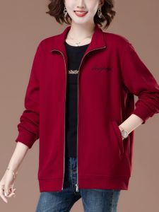 Womens Loose Fit Zipper Sweatshirt Jacket Thin Flap Lapel Cardigan Outerwear Spring Autumn Fashion Casual Lightweight Top