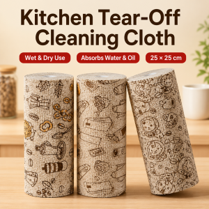 Thick Disposable Kitchen Dish Cloth Roll Oil-Free Absorbent Tear-Off Cleaning Towels 20 Sheets 25x25cm for Home
