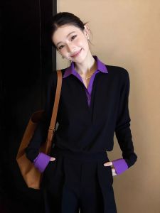 NUMEN BUTTON | Petite Patchwork Two-Piece Style Contrast Shirt