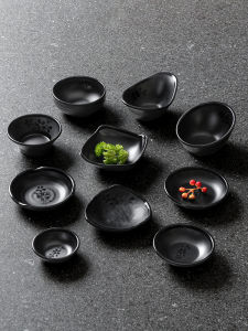 TaiDe Commercial Melamine Small Plate Black Hot Pot Sauce Dip Plate Chinese Style round Shape Dining Utensils for Business Use