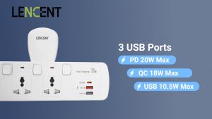 Lencent 6 in 1 Extension Plug PD 20W Fast Charging QC3.0 Quick Charge USB Wall Plug with Individual Switches 3 Outlets with 2 USB Ports 1 USB-C Port Multi Plug Outlet USB Type-C Power Plug Adapter PD Port Multiple Socket Charger Extension