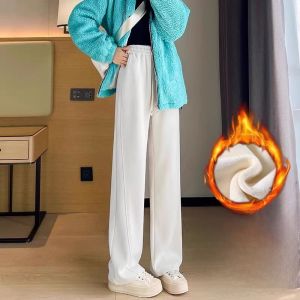 LANGPIN | กางเกงขายาวทรงตรงผ้ากำมะหยี่เอวสูงสำหรับผู้หญิงในฤดูหนาวปี 2024 กางเกงขายาวทรงหลวมแบบยาวถึงพื้นสำหรับผู้หญิง
