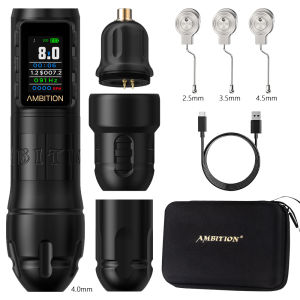 Máy Xăm Không Dây Ambition Vibe Max Động Cơ Không Chổi Than Pin 1800mAh Màn Hình Màu Hành Trình Kim 2.5-3.5-4.0-4.5mm Chế Độ Khởi Động J/S