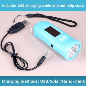 JUJINGYANG | Mini Hand Crank Solar Waterproof LED Flashlight for Outdoor