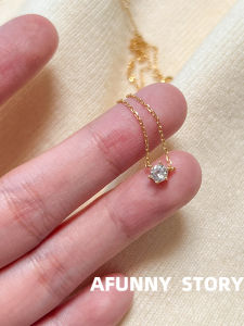 AFUNNYSTORY Mini Diamond S925 Silver Claw Set Zirconia Necklace Clavicle Chain Womens Style out Sweet Sister Trend