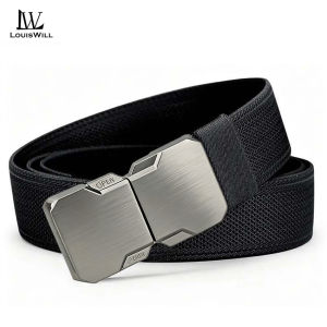 LouisWill Mens Belts High Elastic Nylon Belt Automatic Buckle Breathable Belt Outdoor Trendy Utility Waist Belts 120cm Adjustable Length Scratch Resistant Belts Casual Belt for Men Vintage Jeans Belt for Men