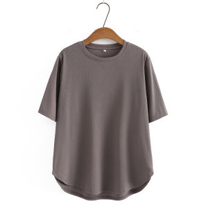 2023 Summer Design Sensation Round Arc Underneath T-Shirt for Women Plus Size Loose Fit Slimming Large Size Round Neck Short Sleeve Top