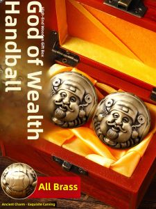 Bronze Solid Wealth God Hand Ball Handheld Walnut Fitness Health Ball Gift for Elderly Desktop Decoration Chinese Style