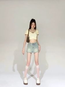 Plus Size Waist 25-40 Korean Denim Skort Skirts Mini Warp Hip A-Line Skirts for Women
