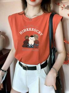 เสื้อยืดแขนกุดหลวมๆ สำหรับผู้หญิง คอกลม พิมพ์ลายการ์ตูน ทรงหลวม กระโปรงสั้น ชุดกีฬา เสื้อชั้นใน ฤดูร้อน ใหม่ เสื้อผ้าทำงาน