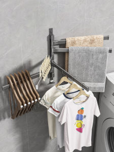 Double Bathroom Towel Rack Swivel Towel Drying Rack Wall Mount Towel Rail Bathroom Towel Holder Rotatable Towel Hanger Organizer