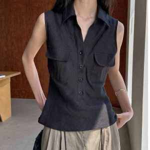 American Casual Loose Workwear Sleeveless Shirt Women Summer New High Fashion Trend Versatile Tank Top Commute Style Pure Color